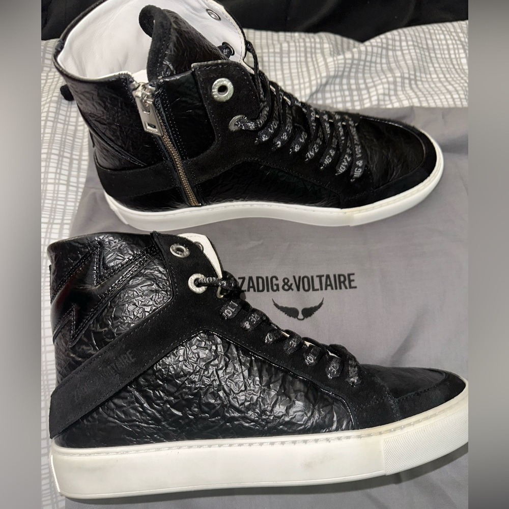 LIGHTLY WORN ZADIG & VOLTAIRE WOMEN’S CRINKLE LEATHER HIGH FLASH SHOES